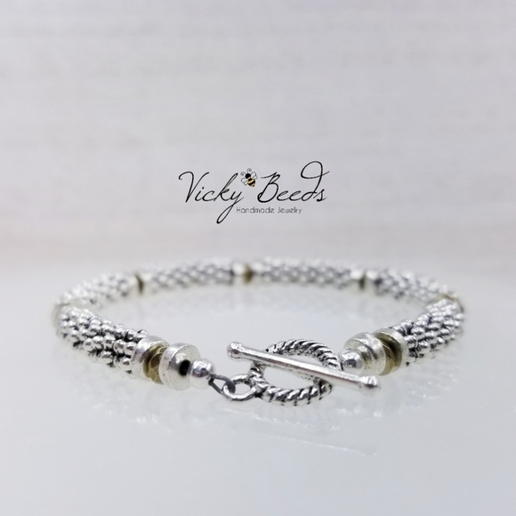 Antiqued Gold & Silver Beaded Toggle Bracelet - Picture 6 of 9